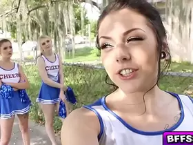 Hot cheerleaders group fuck with their horny coach