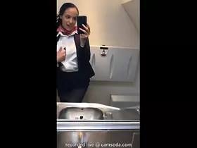 latina stewardess joins the masturbation mile high club in the lavatory and cums