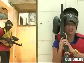 CULIONEROS - Sexy Latina with huge butt and boobs playing paintball