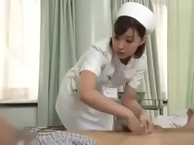 Sexy japanese nurse giving patient a handjob