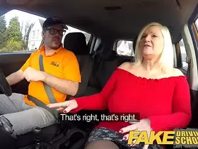 Fake Driving Busty mature MILF sucks and fucks lucky instructor