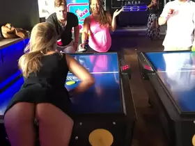 Teen Plays Air hockey with her ass out in my face