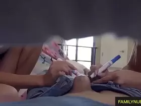 step Sister brother prank end with accidental cumshot