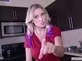 Blonde shoplifter MILF Kenzie Taylor got caught and by stepson and performs a handsfree blowjob while wearing handcuffs.